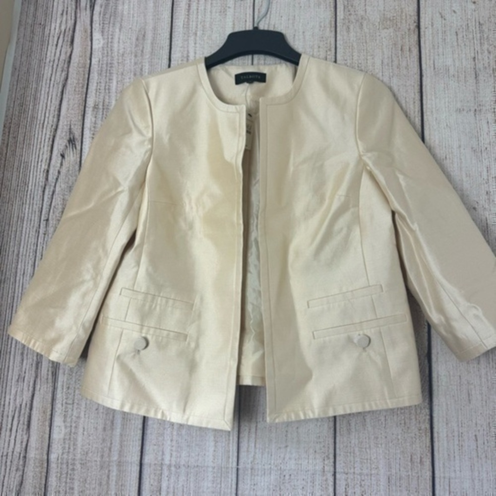 Talbots Womens Open front Silk blend Blazer Jacket size 10